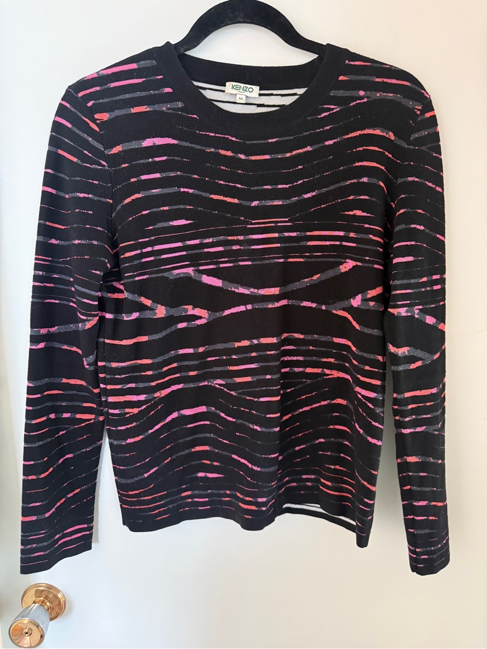 KENZO Paris Black Pink Abstract Wave Knit Sweater M Designer Y2K